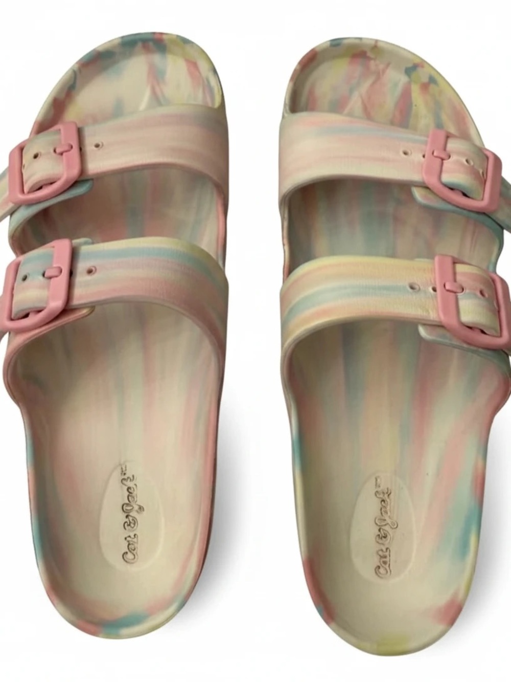 Cat & Jack Pastel Tie-Dye Double Buckle Slide Sandals - Pink Buckles